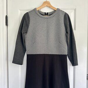 Ann Taylor LOFT Textured Fit + Flare Colorblock Dress | Gray and Black | Size 6